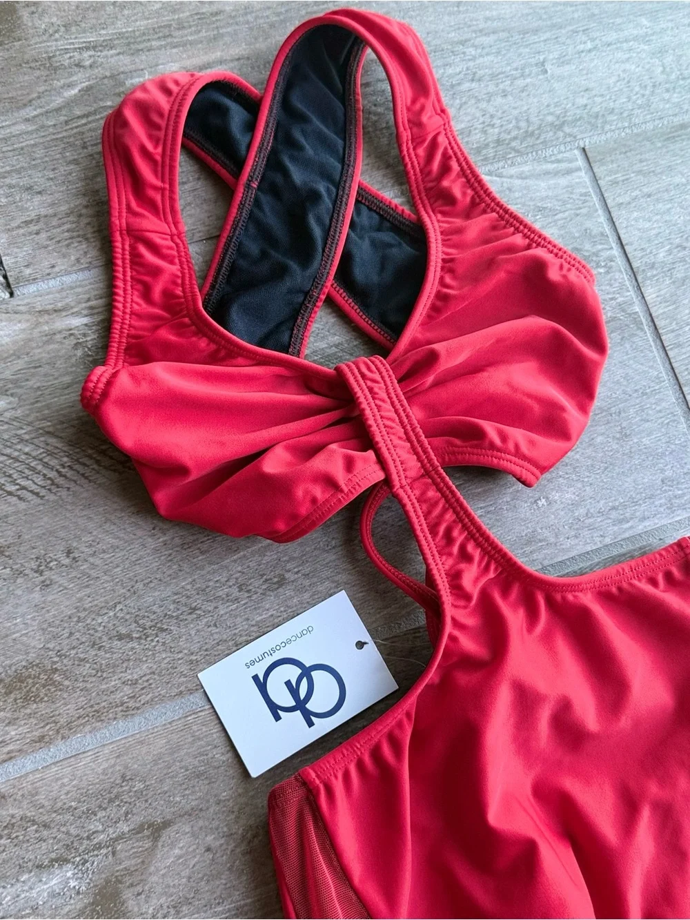 New AA Dance Costumes Red Unitard Mesh Legs